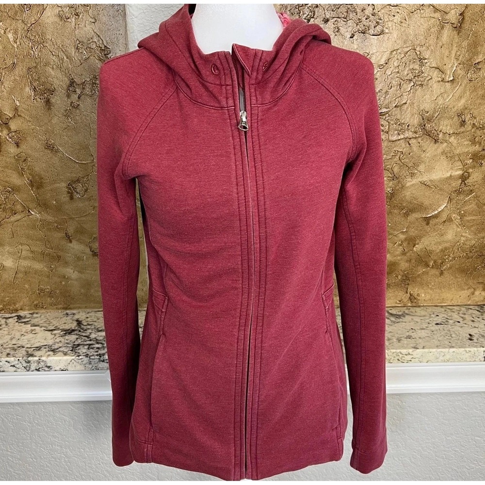 Lululemon Take Ten Full Zip‎ Hoodie Womens 4 Thumbholes Athletic Gym Running Red